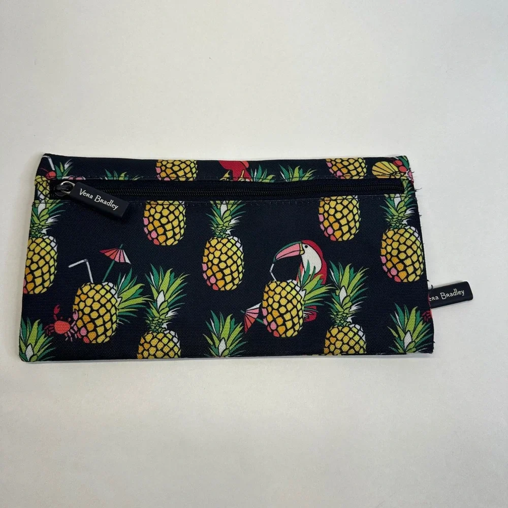 Vera Bradley Pineapple Toucan Lighten Up Blue Canvas Zipper Cosmetic Pouch Bag